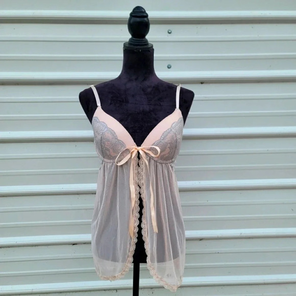 NWOT Jessica Simpson Lingerie Women's Blush Pink Gray Open Front Night Gown sz L - Picture 1 of 14